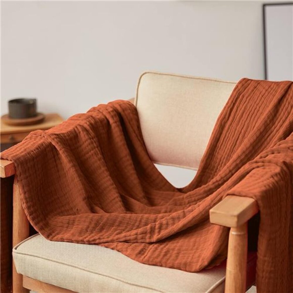 Cotton Muslin Throw Blanket for Bed, Couch, Knit Woven Gauze - Picture 6 of 8